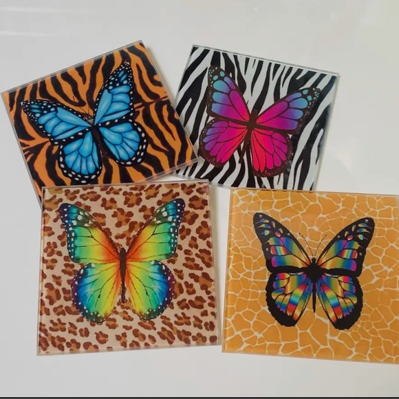 CUSTOM MADE! Set of 4. Colorful Butterfly Design Vibrant & Beautiful. - Picture 2 of 2